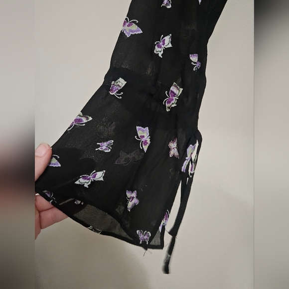 & Other Storied Printed midi dress tie neck. Sheer upper butterfly print. Size 2 - Picture 6 of 12
